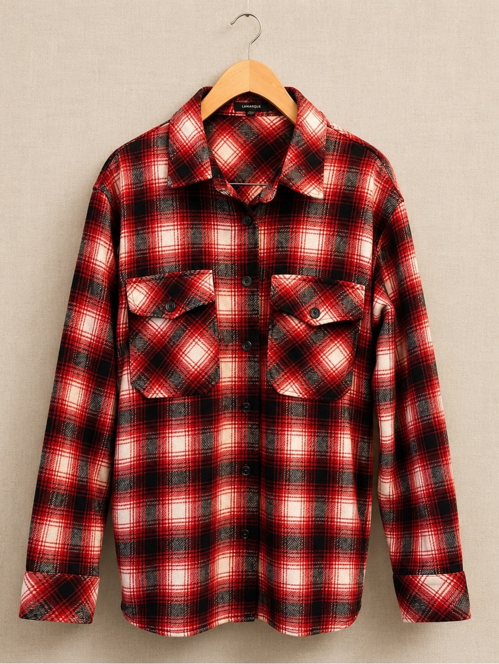 LAMARQUE Plaid Shacket Overshirt Red Black Flannel Jacket M